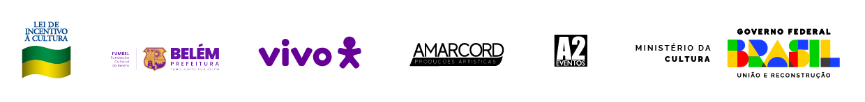Logo dos realizadores do Vivo Música: Lei de Incentivo à Cultura, VIVO, Amacord Produções Artísticas, A2 Eventos, Ministério da Cultura e Governo Federal.